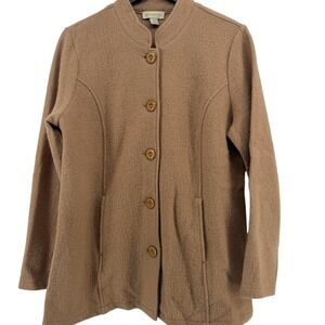 Appleseeds Womens Large 100%‎ Wool Mock Neck Button Front Jacket Camel Tan L